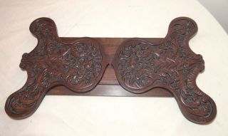 Large Antique Hand Carved Wood Adjustable Expandable Bookends Book Shelf Stand