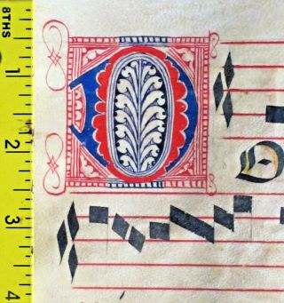 Lg.  Mediecal Music Manuscript,  Antiphonary Lf,  On Vellum,  Lg.  Handptd.  Initial,  C.  1500