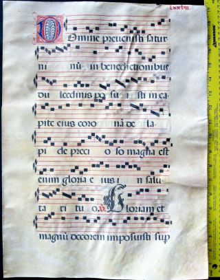Lg.  Mediecal Music Manuscript,  Antiphonary Lf,  on Vellum,  lg.  handptd.  Initial,  c.  1500 2