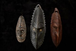 Group Of Three Sepik River Masks - Papua Guinea 1970 