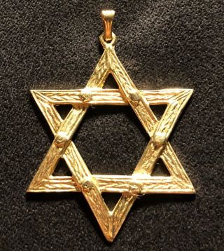 14k Solid Gold Antique Jewish Star Of David Necklace Pendant 5.  2 Grams