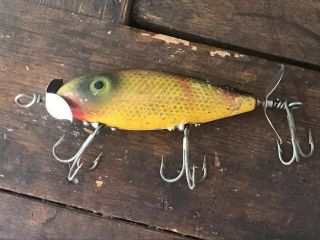 Vtg 30s 40s South Bend Surf Oreno 5 " Red & Green Scale Wood Fishing Lure Bait Vf