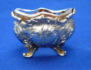 Antique French 950 Grade Silver Footed Rococo Bombe Open Salt Cellar Glass Liner