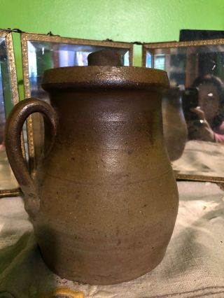 Appraised Over $900 15yr Ago Antique Primitive Stoneware Pitcher Lid Salt Glazed
