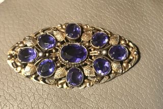 Huge Antique Brooch/scarf Pin With Amethyst Blue Colored Stones