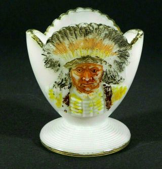 Antique Milk Glass Indian Chief Headdress Match Holder Toothpick