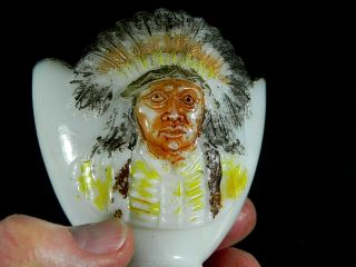 antique MILK GLASS INDIAN CHIEF HEADDRESS MATCH HOLDER TOOTHPICK 2