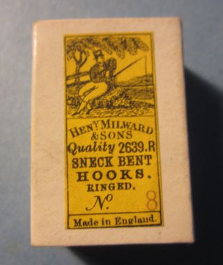 Old Antique C.  1900 Milward & Sons Sneck Bent Fishing Hooks Full Box England - 8