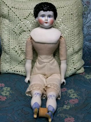 Antique 15 " German China Head Doll & Limbs Ribbon Boots 1800 