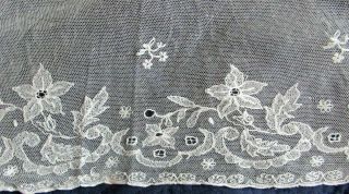 Antique Length Of Wide Needle Run Embroidered Cotton Net Lace 125 " X 16 "