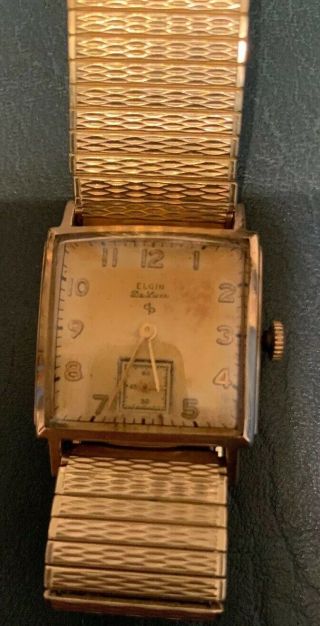 Vintage Elgin Deluxe Mens Watch 10k Gold Filled Case 17 Jewels Stretch Band Runs