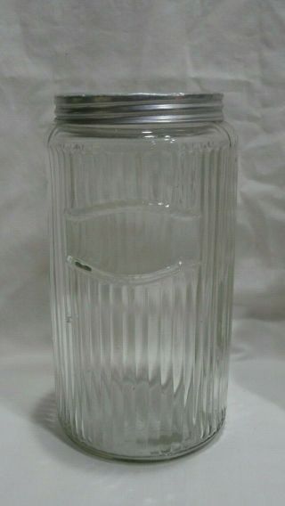 Antique Hoosier Cabinet Ribbed Embossed 8 " Coffee Glass Canister Jar With Lid