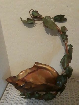 Old Antique Vintage Copper 20” Folk Art Vine Leaf Planter Bird Bath Birdbath