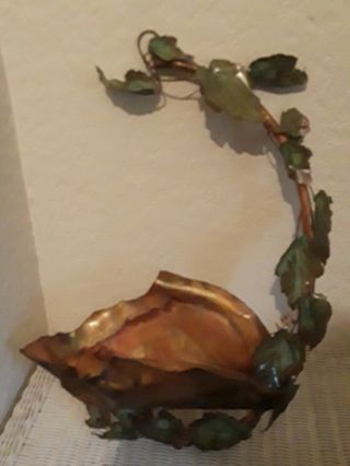 Old Antique Vintage Copper 20” Folk Art Vine Leaf Planter Bird Bath Birdbath 2