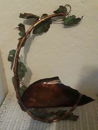 Old Antique Vintage Copper 20” Folk Art Vine Leaf Planter Bird Bath Birdbath 4