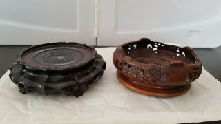 2 Antique Chinese ? Carved Wood Vase Pot Stand