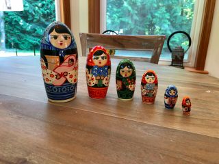 Vintage Russian/USSR Nesting Dolls Conical Maiden RARE,  Set of 6 2