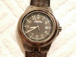Vintage Timex Expedition Indiglo Watch Brown Leather Two Piece Strap Luminous