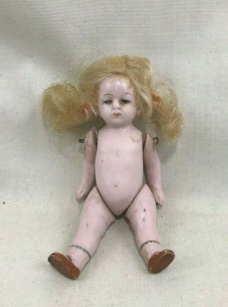 Orig.  Antique German Full Bisque Jointed 620 Dollhouse 4 " Doll