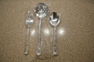Wm Rogers & Sons Enchanted Rose Silverplate 3 Piece Serving Set Spoon Fork Ladle