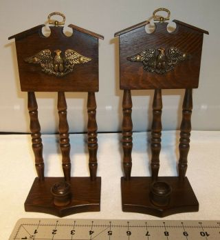 Vtg Wall Or Table Candle Holder Sconce W Eagles Cornwall Wood Products Patriotic