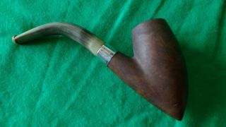 Antique Horn Stem Silver Banded Smoking Pipe (HP) 2