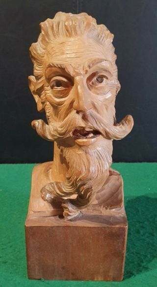 Don Quixote Spanish Hand Carved Oak? Bust/head Man Of La Mancha