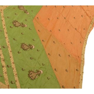 Tcw Vintage Peach Saree 100 Pure Silk Hand Beaded Craft Fabric Sari
