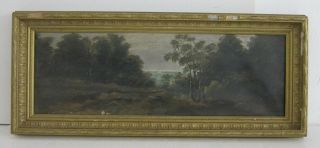 Sailboat In Waterfront Landscape Antique C.  1800s Oil Painting Gilt Framed 11x27