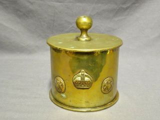 Antique Ww1 German Brass Shell Case Lidded Container / Tea Caddy - Trench Art