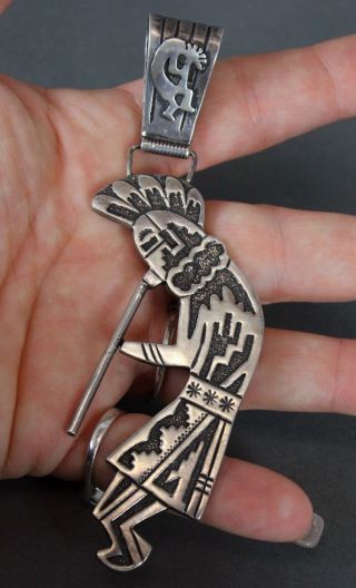 Large Antique Hopi Native American Indian Kokopelli Sterling Necklace Pendant Nr