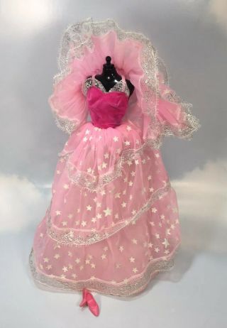 Barbie Doll Clothing: 1985 Dream Glow Gown Dress Stole & Shoes Fashion 2422