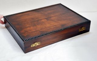 Charming Vintage Flat Wooden Box With Hinged Lid And Black Interior - 31 X 24cms