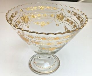 Moser Antique Gilded Etched Glass Crystal Large Footed Compote