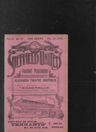 Antique Programme Sheffield United V Everton 15 - 2 - 1908