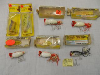 7 Vintage Nos Arbogast Hula Popper Fishing Lures 1/4oz 3/8oz & 5/8oz
