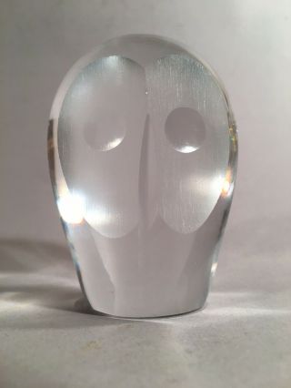 Mid Century Modern Crystal Owl Paperweight Sculpture By Hannelore Dreutler