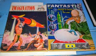 2 Vintage Pulp Science Fiction Booklets Imagination (august 1957),  Fantastic.