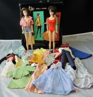 Two Vintage 1962 Midge & Barbie Doll Mattel Inc.  Case & Clothes