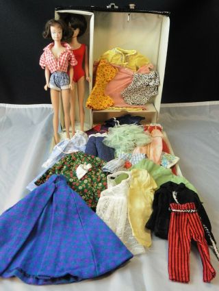 Two Vintage 1962 MIDGE & BARBIE DOLL Mattel Inc.  case & clothes 2