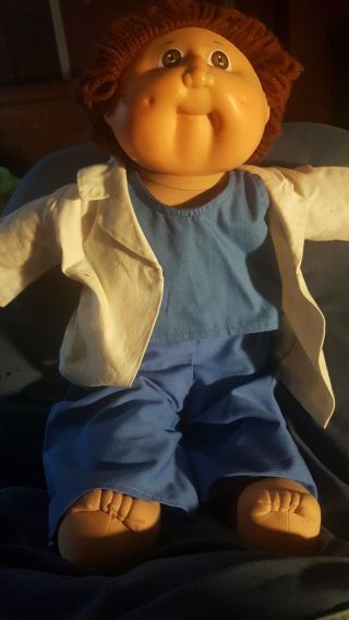 Vintage Cabbage Patch Doll Boy With Medical Clothes 1985 Brown Eyes And Hair