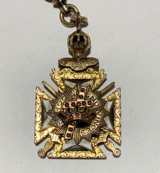 Antique Masonic Knights Templar Scottish Rite Watch Fob Jewels With Chain