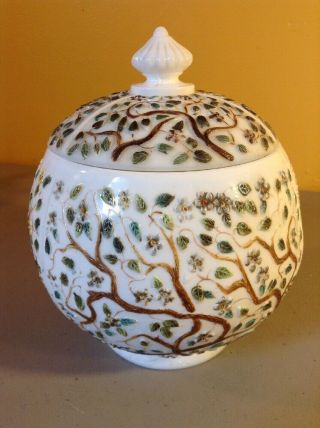 Vintage Antique Challinor Taylor & Co White Milk Cracker Jar Daisy Tree Of Life