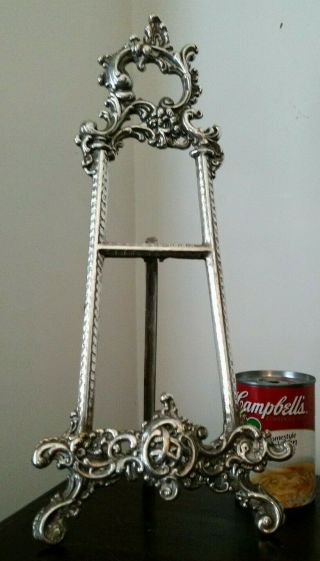 Large Ornate Easel Display Stand Antique Style Silver Chrome Finish 16 "