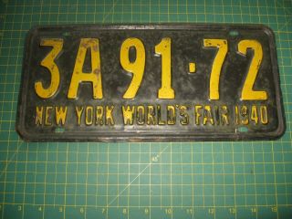 Vintage 1940 License Plate Antique Old Early York Worlds Fair Usa Nr