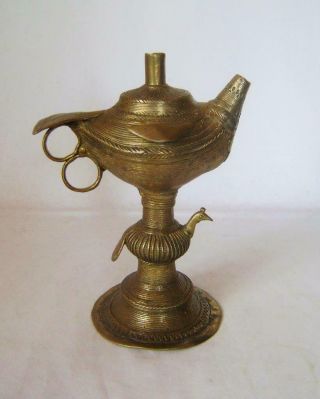 Antique Indian Cast Brass Huqqa Pipe Base Decorated With Two Birds