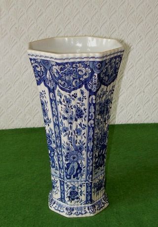 Antique Delft Large Impressive Vase Trumpet Shape Chinese Floral Panels Cir 1900