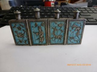ANTIQUE FINE CHINESE EXPORT SILVER ENAMEL SNUFF MEDICINE SCENT BOTTLES MARKED 2