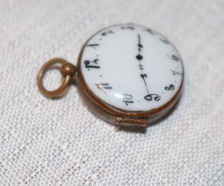 rare antique 1800 ' s porcelain bronze brass picture clock locket pendant charm 2