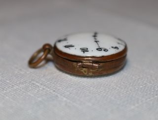rare antique 1800 ' s porcelain bronze brass picture clock locket pendant charm 3